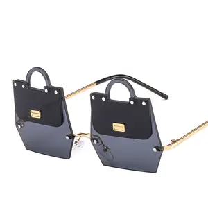 classy sun glasses Suppliers-Queena Luxury Shopping Bag Design Fashion Sunglasses Classy Ladies Rimless Designer Sun Glasses