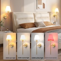 Lampe murale LED moderne nordique créative sans fil rechargeable avec télécommande en fer et tissu pour chambre à coucher, chevet, gîte, escalier