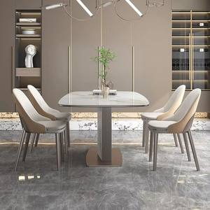 Table à manger longue extensible rétractable avec plateau en céramique importé et pieds en métal, table en pierre frittée - Product Image 1