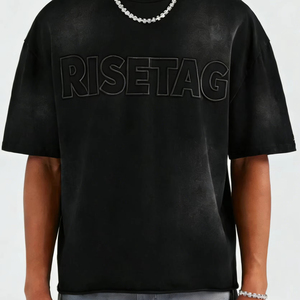 LTD-MT1054 Fornitore di Abbigliamento di Guangzhou, T-Shirt Personalizzata con Ricamo 3D e Lavaggio Acido per <span class=keywords><strong>Uomo</strong></span>, Magliette Boxy con Bordi Grezzi - Product Image 1