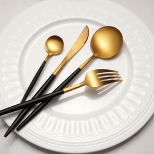 Modern Restaurant Matte Forks Spoons Knives Thick Black Cutlery 18/8 Stainless Steel Golden <b>Flatware</b> Sets for Wedding Event - Product Image 4