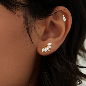 Pendientes de Plata de Ley 925 con Circonita Marquise, Reversibles, con Rosca, para Niñas, para Bodas - Product Image 6