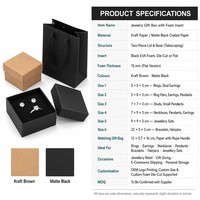 Boîte cadeau pour bijoux en papier kraft noir mat avec insert en mousse 5x5 5x8 7x9 9x9 22x5cm pour bague, boucles d'oreilles, collier, bracelet OEM