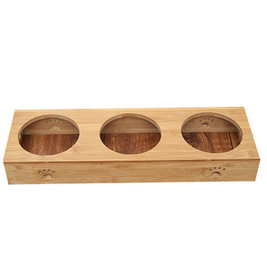 Support de gamelle pour chat en bambou à trois compartiments, support de vaisselle écologique pour ustensiles de nourriture pour chat, utilisation sur table à manger - Product Image 5