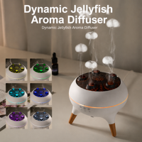 Diffuseur ultrasonique transfrontalier à effet flamme et brume, humidificateur d'aromathérapie avec lumières dynamiques colorées style méduse et finition bois