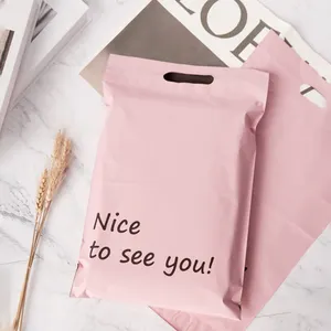 waterproof matte pink plastic poly envelope mail packaging courier shipping mailer bag with handle