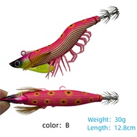 Nouvelle conception, leurre de pêche au calamar à coulée rapide de 12,8 cm et 30 g avec effet lumineux et UV, pattes souples en bois de Paulownia, appât artificiel en forme de crevette