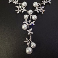 Ensemble de bijoux de mariée SLBRIDAL avec cristaux étincelants, zircon cubique, perles, fleurs, collier et boucles d'oreilles en CZ pour femmes, bijoux de soirée