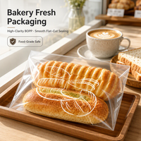 Sachet plat en BOPP transparent de qualité alimentaire imprimé sur mesure, à ouverture supérieure lisse, pour emballage de boulangerie (pain, pain de mie, pain grillé)