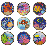 Patch en tissu rond brodé en polyester et coton, motif animaux marins, broderie informatique, pour vêtements d'enfants