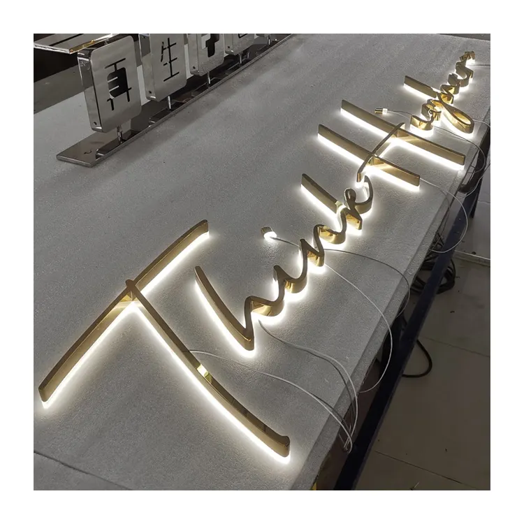 Custom waterproof metal business signs logo outdoor signage back lit led acryl signs logo 3d gold chrome letter insegna luminosa