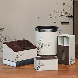 Sailu Chinese Style Leather Tissue Box With Organizer For Home Living Room Coffee Table Use - Product Image 3