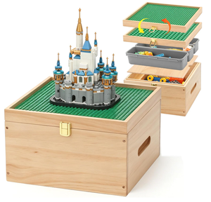 Caja de Almacenamiento de Madera para <span class=keywords><strong>Lego</strong></span>, Base de Construcción de Doble Cara con Tapa, 5 Compartimentos Extraíbles, Organizador de <span class=keywords><strong>Ladrillos</strong></span> <span class=keywords><strong>Duplo</strong></span> - Product Image 1