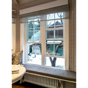 Low E Glazed Vertical Sliding Window With Mosquito Net White Pvc Frame Vinyl Double Hung Windows