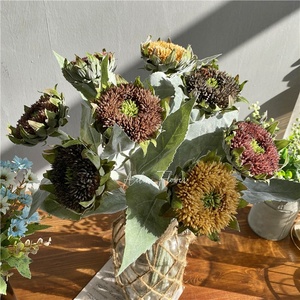 A-397 stelo di girasole artificiale gigante fiori floccati retrò girasole arancione bruciato - Product Image 1