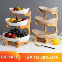 Supports en bois de bambou multicouches pour la maison Conteneur de stockage des aliments Plat Poterie Assiette pour salade Légumes Fruits Noix Snacks