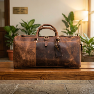Unisex Lightweight Genuine Leather High Quality Eco-Friendly <b>Handbag</b> Zipper Closure <b>Large</b> Capacity Waterproof Travel Weekender - Product Image 1