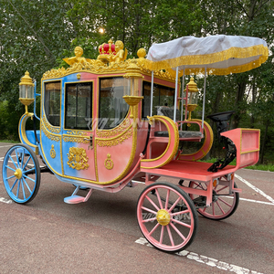 Gradient <b>Pink</b> Blue Enclosed Royal Horse Carriage With Angel Crown <b>Canopy</b> For Wedding Parade And Scenic Photography - Product Image 2