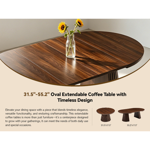 Wooden Round Coffee <b>Table</b> Flexible Extendable Oval Design Multi-functional Space-saving Living Room Furniture - Product Image 6