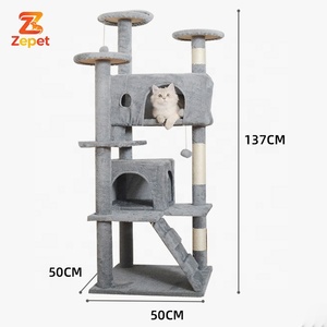 Tour pour chat <span class=keywords><strong>Feandrea</strong></span> avec hamac, arbre à chat en bois à plusieurs niveaux avec 4 poteaux à gratter et 2 plateformes - Product Image 2