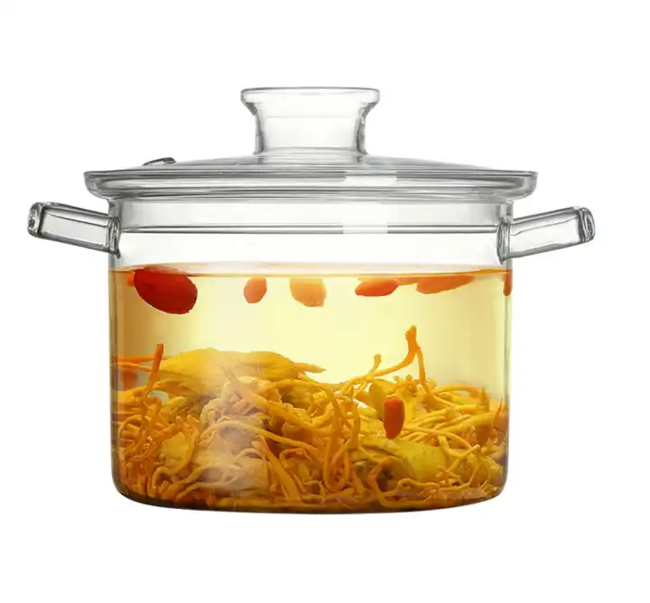 Heat Resistant Transparent Clear Pyrex Glass Cooking Pot Soup