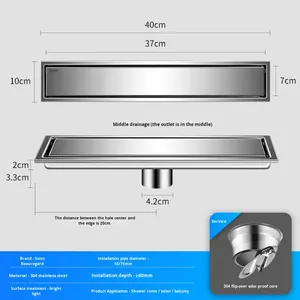 Custom Cross-Border 304 Stainless Steel Rectangular Floor Drain Gold Hidden Extended Modern Design Bathroom - Product Image 6