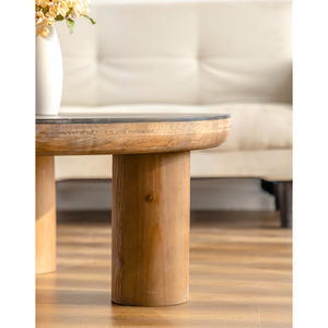Muebles para el hogar Retro japoneses, diseño redondo de baja altura, Wabi-Sabi, mesa de centro de sala de estar de madera maciza - Product Image 5