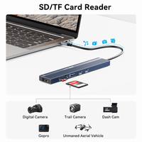 Station d'accueil USB-C 7-en-1 HB0802 4K*60Hz DP 10Gbps USB 3.2 Lecteur de cartes SD/TF Charge PD 100W Hub en aluminium - En stock