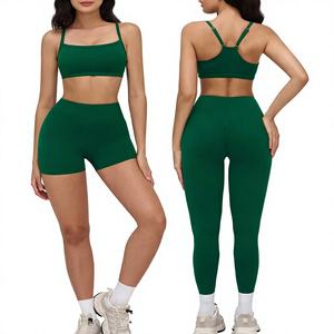 ชุดโยคะ เสื้อกล้ามแขนยาวพิมพ์ลายสำหรับผู้หญิง ระบายอากาศได้ดี น้ำหนักเบา กางเกงขาสั้นเอวสูงทรง Biker พร้อมโลโก้ด้านหน้า ผลิตจากผ้าสแปนเด็กซ์/ไนลอน - Product Image 2