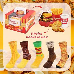 Chaussettes amusantes AB avec motif de frites, hamburger et bière, en coton, vente en gros, chaussettes pour femmes assorties - Product Image 6