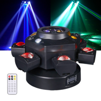 Luz de discoteca estroboscópica DMX LED de 6 brazos tipo ojo de abeja, 150W RGBW, láser, con control remoto y cabezal móvil para bodas y parques temáticos