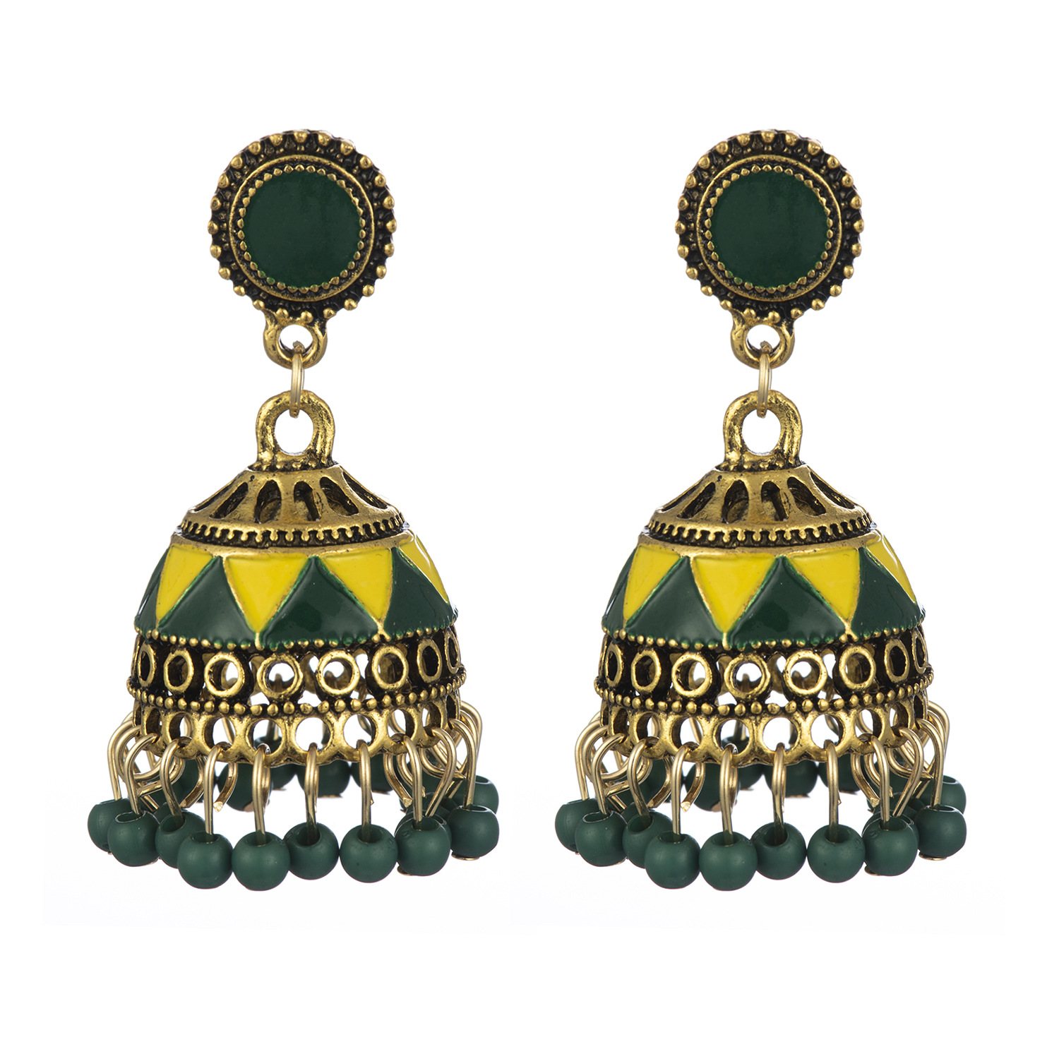 Orecchini indiani, orecchini indiani in stile etnico per donne e ragazze, orecchini alla moda, orecchini in stile etnico esagerato retrò con frangia a forma di campana Hmong accessorio (oro), Zinco