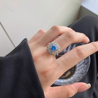 Bijoux en argent Sterling 925 pour femmes, bijoux en saphir bleu, zircon cubique élégant, bagues ovales en diamant pour anniversaire de mariage