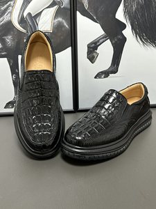 Mocasines de piel de cocodrilo auténtica para hombre - Zapatos de vestir de lujo con suela gruesa y forro de piel de becerro, zapatos casuales para hombre - Product Image 5