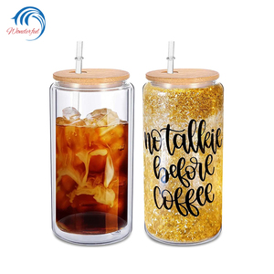 Gelas kaca dinding salju sublimasi 16oz tumbler air bola salju cangkir kopi es bening Gelas kaleng bir dinding ganda dengan tutup