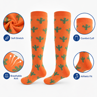 Chaussettes de compression imprimées mi-mollet en nylon et élasthanne, respirantes, à séchage rapide, anti-odeur, pour la course, le cyclisme et l'entraînement