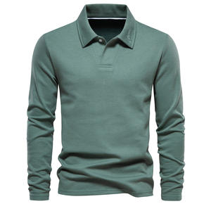 Venta caliente <span class=keywords><strong>Polo</strong></span> Casual Nuevo Bordado Manga Larga Turn Over Collar Colores Sólidos Hombres <span class=keywords><strong>Polo</strong></span> Camisetas para Hombres - Product Image 2