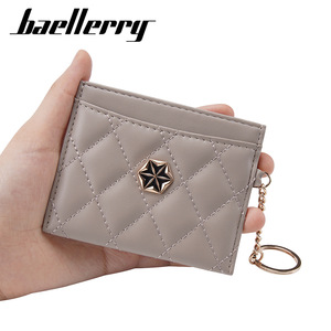 Baellerry Card Holder Red Quilted Leather <b>Keychain</b> <b>Wallet</b> For Credit Cards Everyday Use - Product Image 4