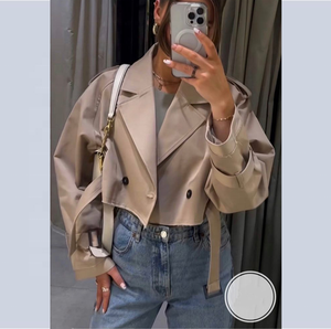 Nouvelle veste courte chic à lacets et deux boutons, col en V, coupe ajustée, <span class=keywords><strong>kaki</strong></span>, style streetwear, <span class=keywords><strong>manteau</strong></span> trench à manches longues - Product Image 2