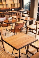Muebles Comerciales de Estilo Retro Baratos, Mesa de Comedor de Madera para Restaurante con Tapa de Madera y Patas de Metal