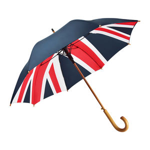 Grand parapluie coupe-vent de 23 pouces à ouverture automatique et double couche d'impression personnalisée Parapluies droits classiques en bois à poignée en J - Product Image 1