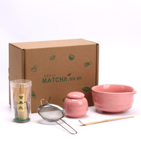 Vente en gros de 5/9 pièces de haute qualité Matcha pot de thé porte-boîte japonais japon luxe cérémonie rose Matcha bol fouet ensemble de kit