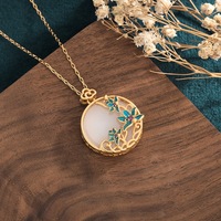 Collier vintage en jade de Hotan, bijoux en cuivre doré, style chinois, collier en pierre de jade bleu cloisonné doré