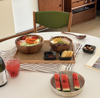 Bol de service pratique en bois d'acacia brun naturel, idéal pour les fruits ou les salades en cuisine – Offre spéciale