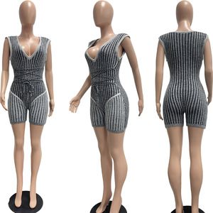 Body da <span class=keywords><strong>Donna</strong></span> alla Moda, Aderenti a Righe, <span class=keywords><strong>Sexy</strong></span>, in Maglia, con Pantaloncini, Tuta Intera Aderente, <span class=keywords><strong>Abbigliamento</strong></span> Femminile 2026 - Product Image 2