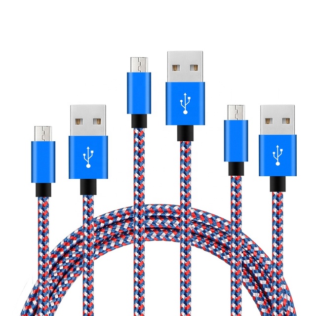 1m 2m 3m Length Nylon Braided USB Micro Charging Data Cable for Mobile Phone Computer