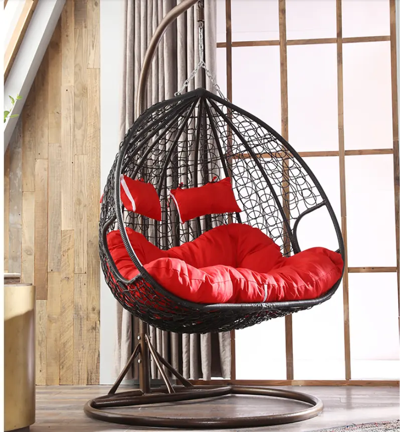 良質新デザインイージークリーニング籐ステンレス鋼ガーデンスイング卵椅子椅子スイングチェア屋外用家具