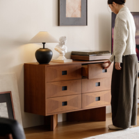 Commode à tiroirs de style mid-century moderne en couleur buis, grands tiroirs de rangement pour la maison, l'hôtel, l'appartement, la chambre ou le salon