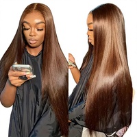 Perruques brunes chocolat roux en cheveux humains, perruque frontale en dentelle HD 13x4, perruque sans colle en cheveux humains brésiliens bruts, lisses comme des baguettes, effet ombré, fournisseur