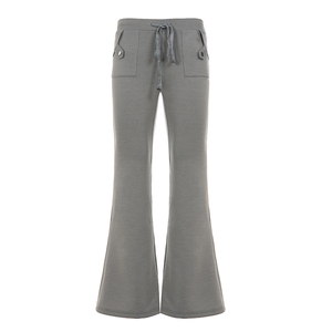 Women's Ribbed <b>Flared</b> Sweatpants Elastic Waist Slim Fit Casual Trousers <b>Low</b> <b>Rise</b> Stretch Knit Long Pants - Product Image 6